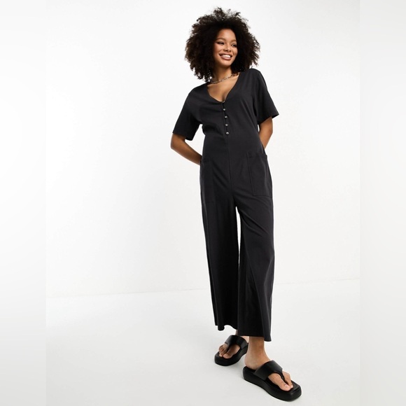 ASOS Pants - ASOS DESIGN jersey button front chuck on jumpsuit in washed black